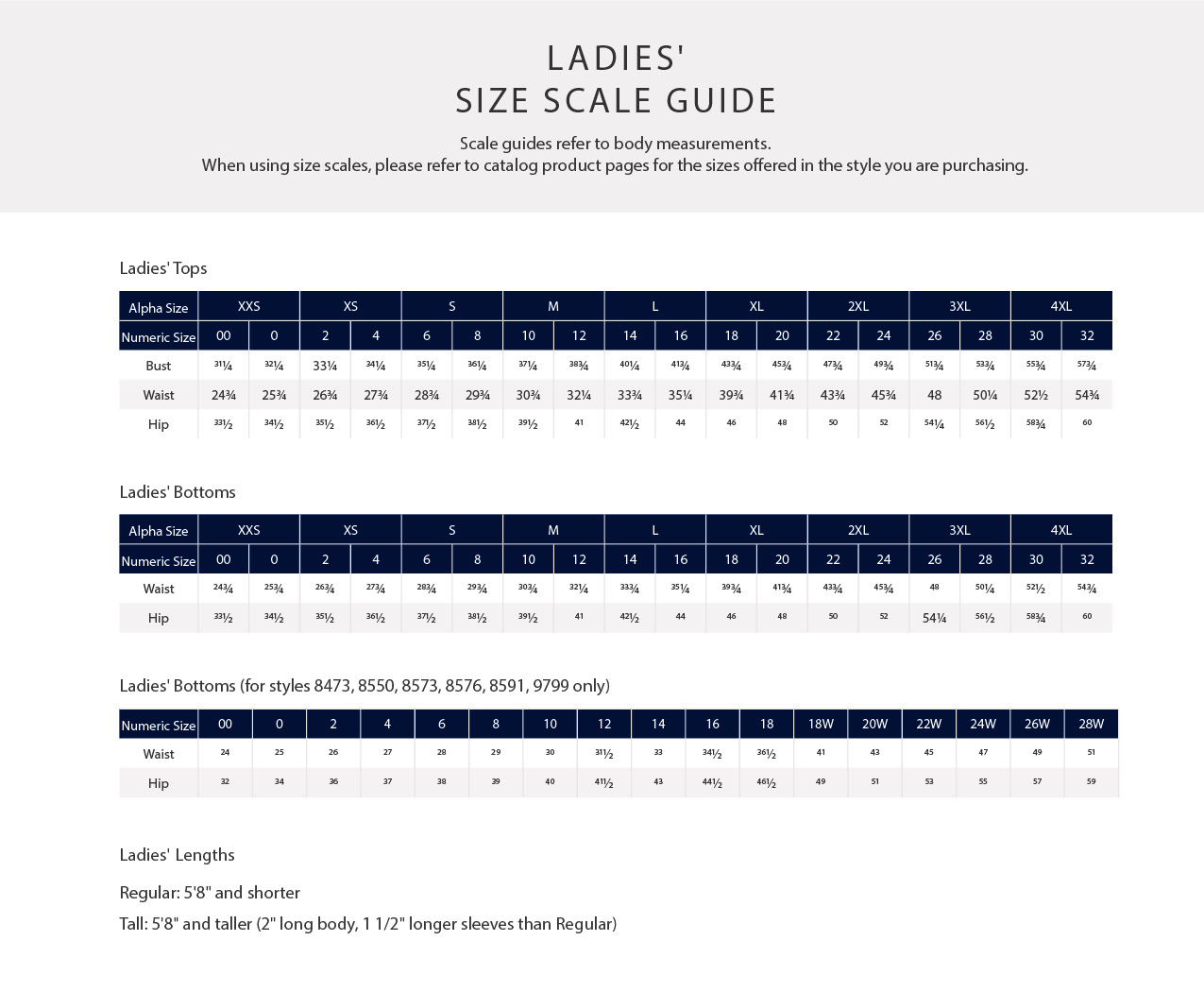 Size Scale Ladies'